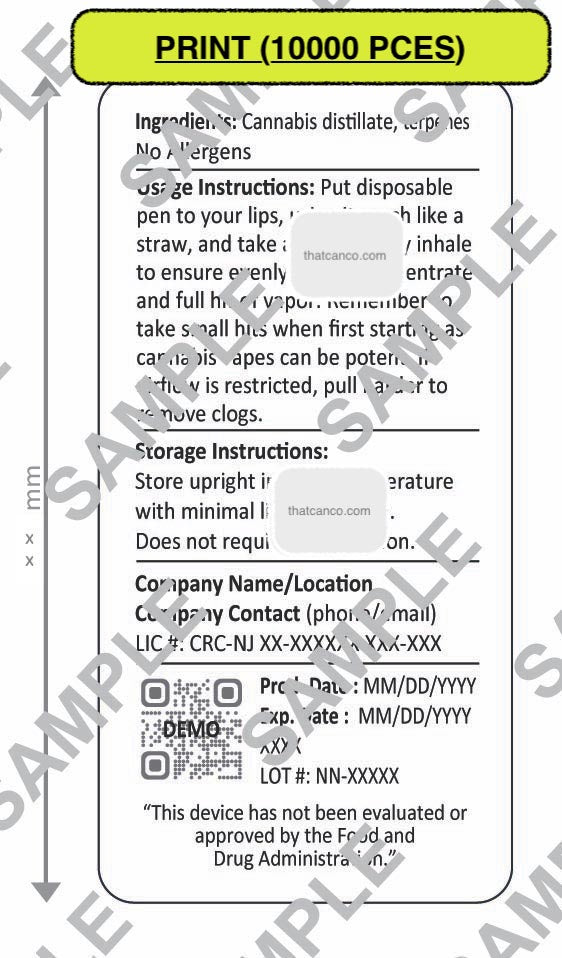 New Jersey Manufacturer Info Label-Disposable Vape (PLUG&PRINT)