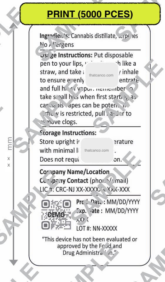 New Jersey Manufacturer Info Label-Disposable Vape (PLUG&PRINT)