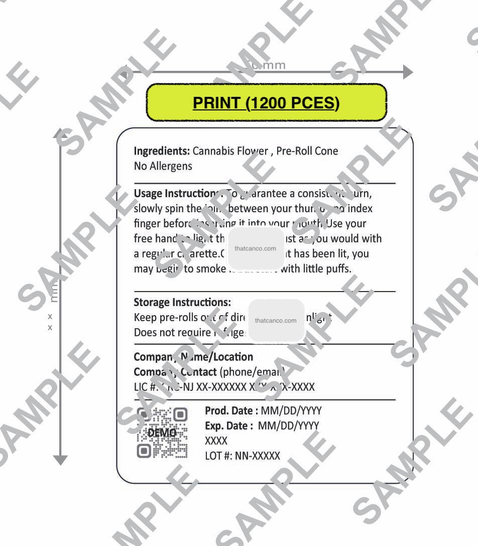 New Jersey  Manufacturer Info Label-Pre-Roll (PLUG&PRINT)