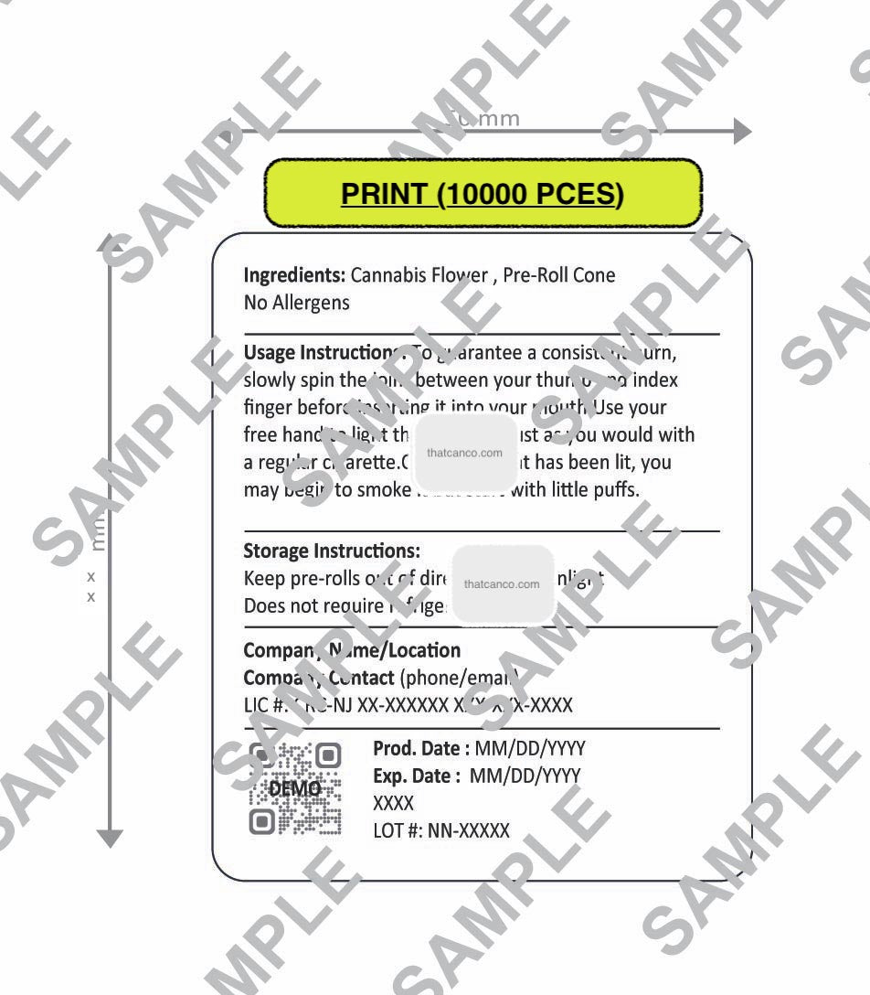 New Jersey  Manufacturer Info Label-Pre-Roll (PLUG&PRINT)