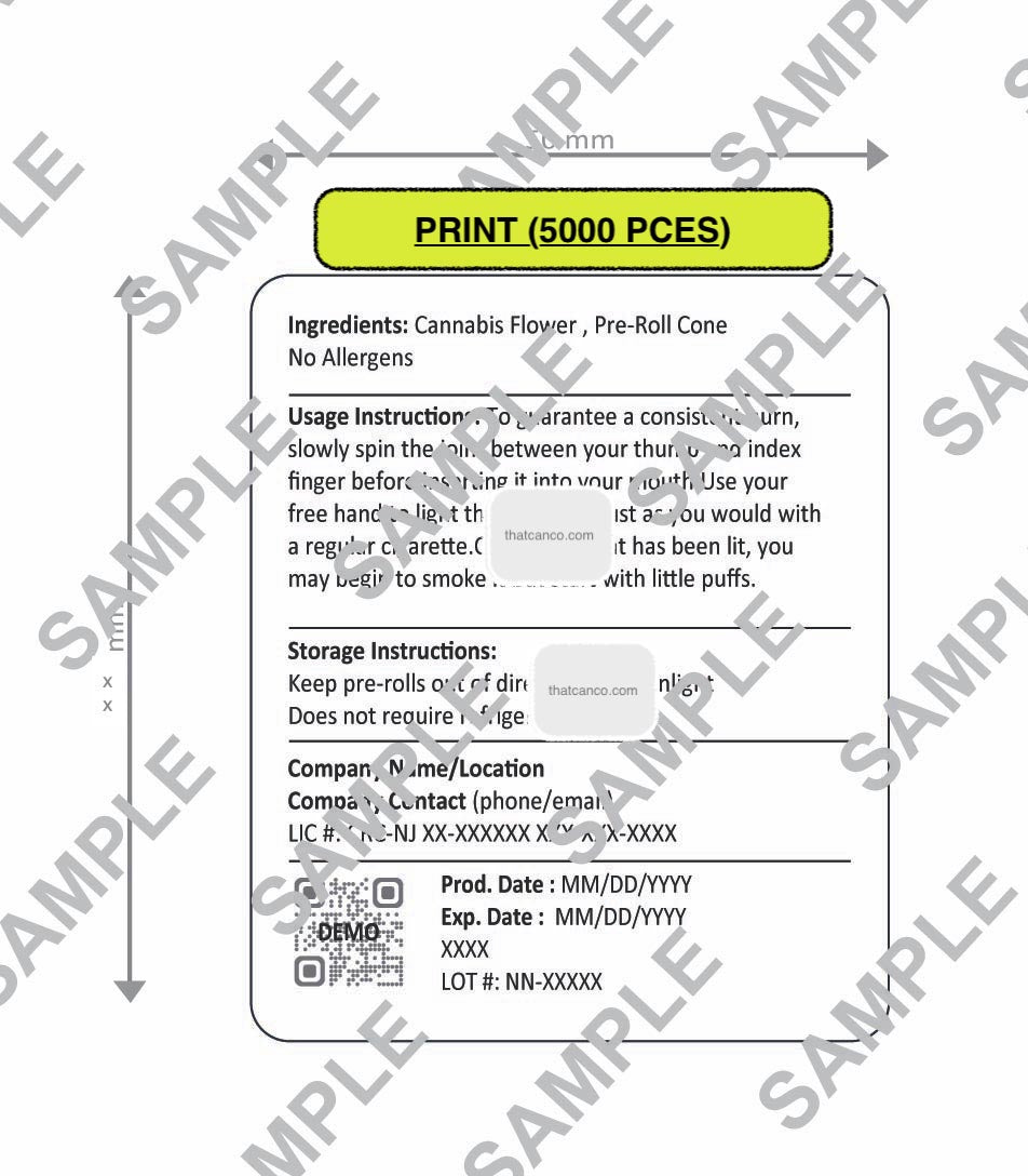 New Jersey  Manufacturer Info Label-Pre-Roll (PLUG&PRINT)